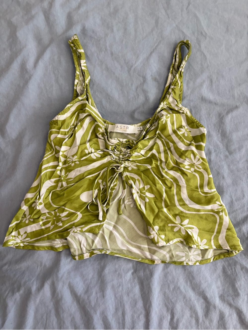 Astr Lime Green Floral Tie-Front Camisole